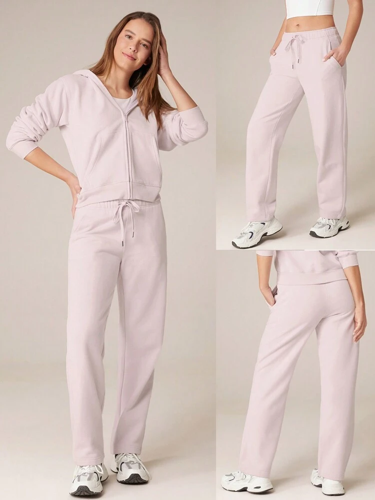 30'' Everyday Fleece Wide Leg Adjustable Drawstring Waist Basic Joggers Sweatpants With Side Pockets Daily Casual