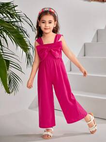 SHEIN Einfarbig gewebter lässiger Overall für Kleine Mädchen mit 3D-Schleifendekor