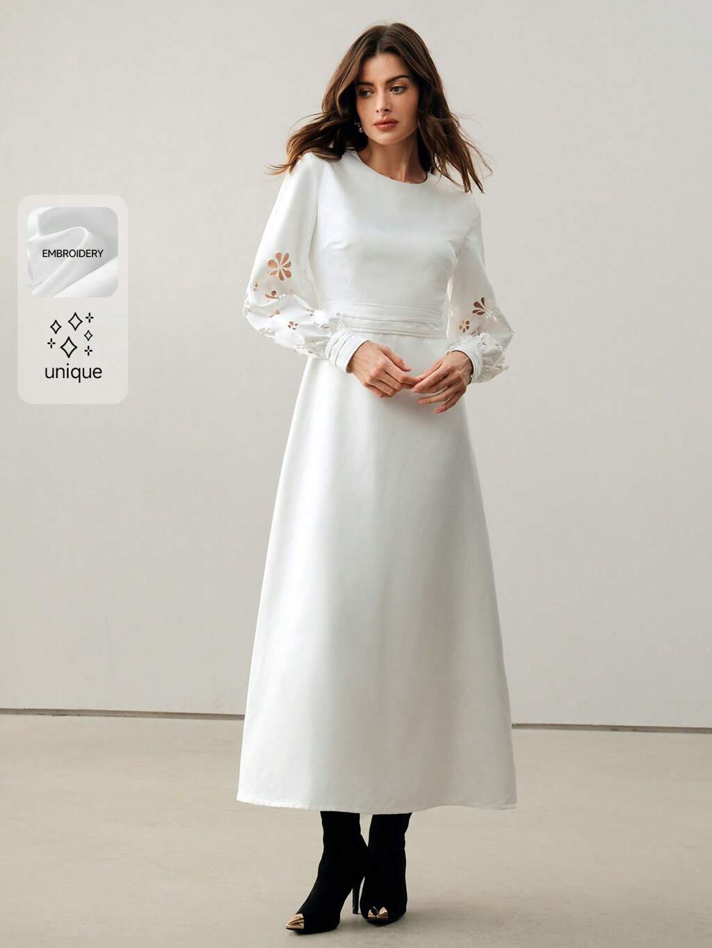 Women Elegant Floral Jacquard Satin Sheen Dress Maxi Women Outfit