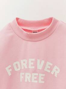 THE HAPPY LOOK Young Girls Letter Print Pink Dropped Shoulder Long Sleeve Casual Sweatshirt - Pink - View 3