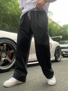 DAZY Pantalones deportivos casuales para hombres con cintura elástica y cordón, bloque de color, pierna recta
