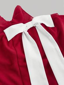 SHEIN MOD Plus Size Vintage Red Front Bow Decor Tank Top With Multi-Layer Cake Midi Skirt, 2Pcs Set,Valentines Outfit