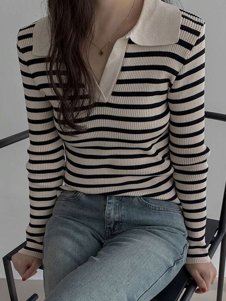 Women Casual Striped Long Sleeve Top, Daily Wear