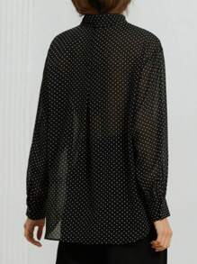 Aveloria Modichic Classic Black & White Polka Dot Chiffon Sheer Collared Long Sleeve Shirt For Women, Versatile For Spring & Summer Valentine's Day Fall Cloth For Women - Multicolor - View 2