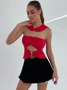 Aloruh Top sin mangas de unicolor y casual con diseño hueco para uso diario de mujeres