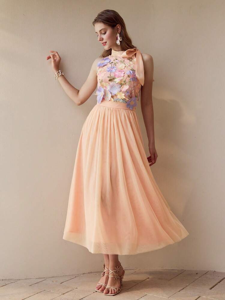 CONTRAST MESH FLOWY SKIRT