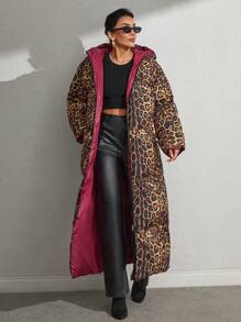 EURMUSE Oversize Two-Faced Leopar And Black Long Overcoat
