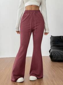 Chiquease Women's Casual Burgundy Red Wide Leg Sweatpants - Red - View 4