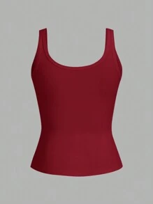 SHEIN PETITE Top camisero informal y versátil de color blanco con cuello en U profundo y espalda de tirantes