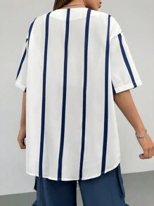 Coolane Women's Sport Letter Graphic Striped Drop Shoulder Baseball Jersey Shirt