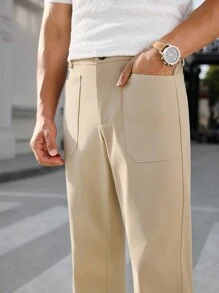 Manfinity VCAY Men's Slim Fit Straight Leg Casual Pants, Suitable For Everyday Wear - Khaki - View 3