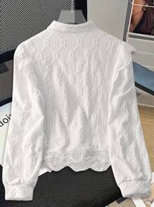 Chiquease 女式纯色前扣长袖休闲办公室简约衬衫 - 白色 - 查看 2