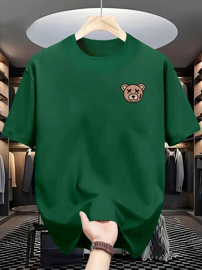 Camiseta de manga corta con estampado minimalista de oso para chico adolescente casual