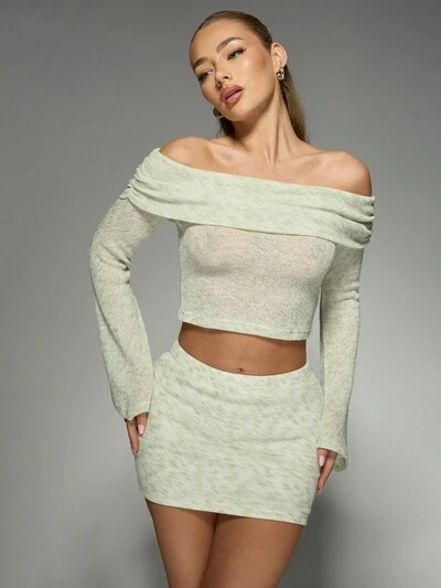 MISSGUIDED Completo due pezzi natalizio con minigonna corta in maglia a coste con spalle scoperte