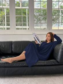 DAZY 针织罗纹简约拉绒女士家居连衣裙，春秋冬