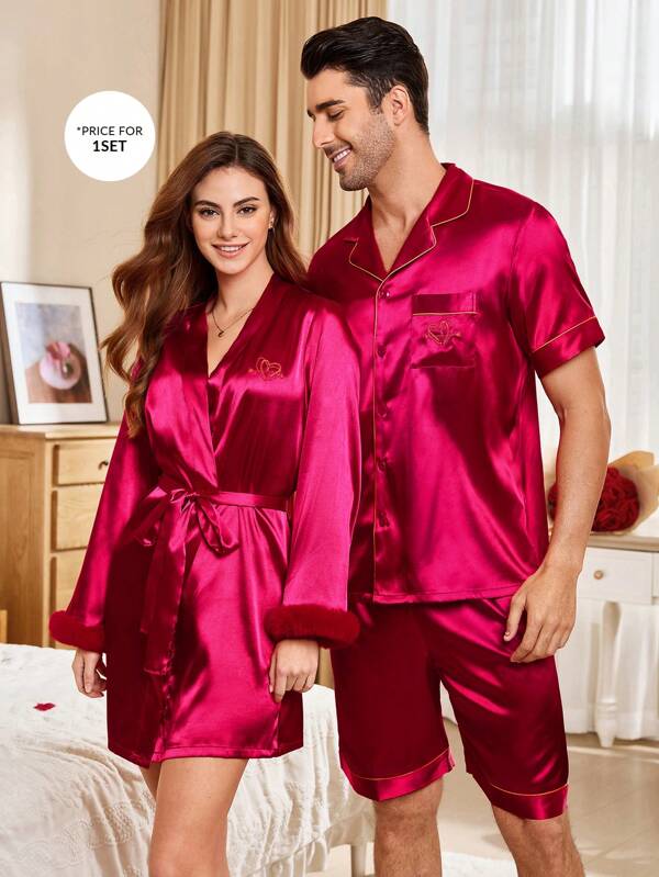 CoupledUp Valentine's Day Heart Arrow Print Poplin Men Pajama Set