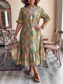 SHEIN Clasi Váy tay lửng in họa tiết Paisley thời trang Boho cỡ lớn dành cho nữ, mang phong cách ngày lễ, dành cho mùa hè - Nhiều màu - Xem 3