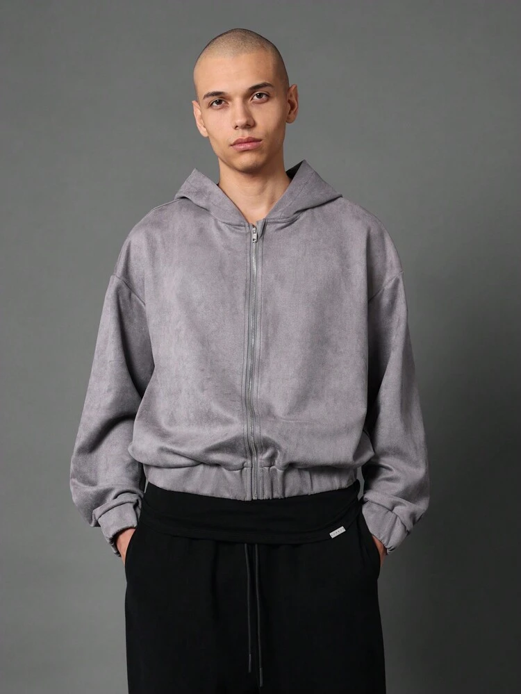 Casual Soft Suede Bomber Style Zip-Up Hoodie