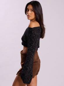 MUSERA Extreme Crop Knit Long Sleeve Top Y2k Spring Casual Cute 90's Sun - Black - View 3
