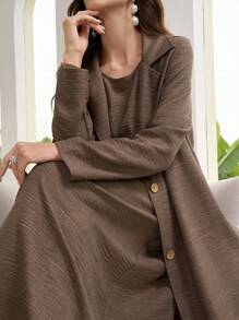 Al Najma 女士朴素简单的日常两件套服装 2 件套女式秋季服装 - 摩卡棕 - 查看 6