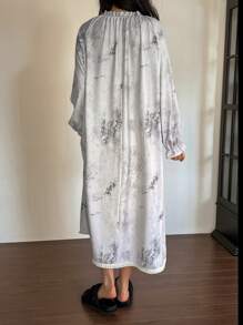 DAZY Piyama Baju Tidur Wanita Longgar Bermotif Lurus Nyaman - Biru - View 2