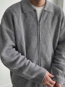 DAZY Men's Solid Color Zip-Up Cardigan, Casual & Fashionable For Everyday Wear Jacket Fall,Winter - Grey - View 4