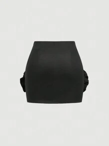 SHEIN MOD 黑色花卉提花缎面中长裙，新年女装、Y2K、哥特、商务休闲女装、西部女装、情人节服装 - 黑色 - 查看 2