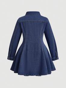 Jeanoix Plus Size Autumn Casual Front-Button Waisted Denim Dress