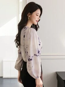 DAZY V-Neck Puff Sleeve Cropped Floral Women Blouse