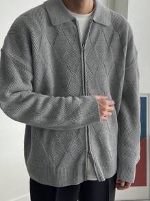 DAZY Men's Solid Color Zip-Up Cardigan, Casual & Fashionable For Everyday Wear Jacket Fall,Winter - Grey - View 5
