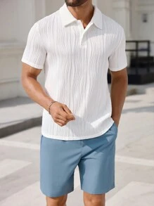 Manfinity VCAY 2 件合身男士针织短袖 Polo 衫套装，休闲装 - 白色 - 查看 1