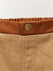 THE HAPPY LOOK Pantalones casuales rectos y sueltos de niño con bolsillo de panel de contraste - Caqui - Ver 4