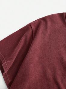 SHEIN EZwear Valentine's Day,Plus Size Acid Washed Look Vintage Knitted Distressed Loose Fit Short Sleeve T-Shirt - Burgundy - View 3