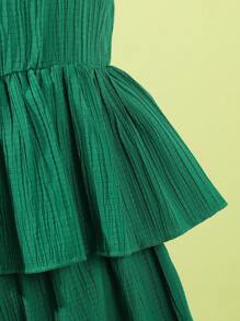 Conjunto de 2 peças de blusa e shorts confortáveis e minimalistas casuais para meninas pré-adolescentes - Verde - Ver 5