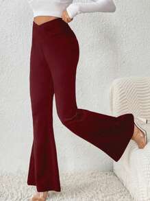 SHEIN LUNE Women Plain Minimalist Casual Flared Leg Trousers