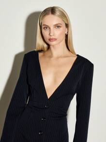 AiiRZ V Neck Pinstripe Blazer Dress - Blue - View 3