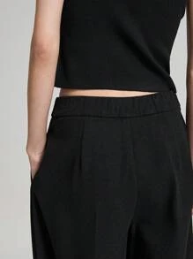 Ontre Women's 2025 New Spring Black Pleated Wide Leg Loose Casual Pants With Pockets - Black - View 4