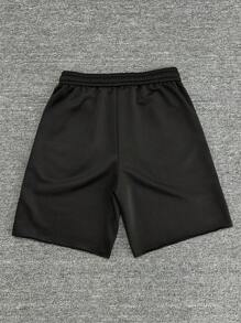 Manfinity Streetrush Shorts casuales rectos con estampado de letras versátil y de moda para hombre, estilo de ropa urbana estadounidense, shorts con gráficos para hombres, ropa de hombre, shorts para hombre