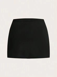 SHEIN ICON Plus Size Women Black High Waisted Elegant A-Line Mini Skirt