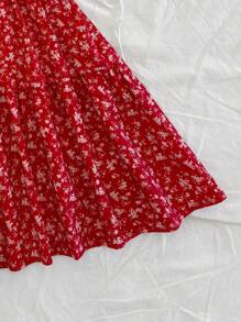 Soleia Vestido casual de vacaciones con tirantes finos, escote en V y espalda descubierta, con lindo estampado floral rojo en fondo blanco