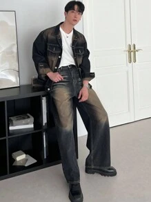 DAZY Men's Autumn Front Button Pocket Simple Casual Denim Suit - Blue - View 6