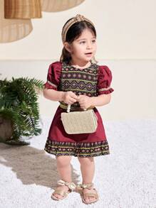 SHEIN Baby Girls Cute Geometric Print Short Sleeve Top And Skirt 2 Pieces Set, Summer Vacation - Multicolor - View 7