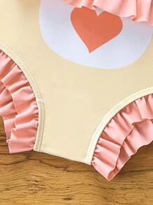 SHEIN 女宝宝简约合身休闲日常连体泳衣 - 粉色 - 查看 4