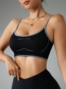 Gameset SHEIN Sport Áo ngực thể thao thường ngày liền mạch in chữ cho nữ - màu đen - Xem 5