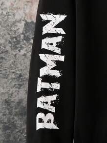 BATMAN X SHEIN 85th Conjunto de sudadera y pantalón de chándal holgados con estampado de letras de punto para niño preadolescente en contraste negro y blanco, para otoño/invierno