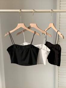 Comfortcana 3pcs Solid Color Camisole Tank Tops - Black and White - View 2
