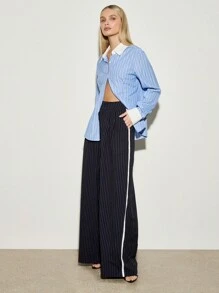 AiiRZ Fitted Stripe Shirt With Contrast Collar And Cuffs