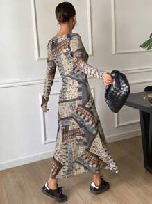 DAZY Vestido de manga larga con estampado floral de estilo bohemio casual para vacaciones, ropa de primavera/verano y otoño para mujeres