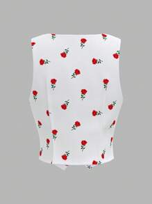 Sweetina Women's Resort Floral Print V-Neck Single-Breasted Casual Tank Top