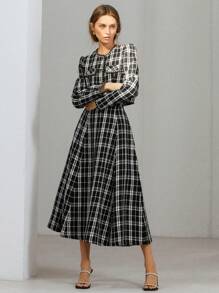 Aveloria Modichic Women's Front Button Long Sleeve Pocket Plaid Casual Blouse And Skirt 2 Pieces Set